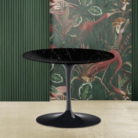 Masuta de cafea Tulip Eero Saarinen H 41 cu blat rotund din marmura neagra Marquinia Viadurini