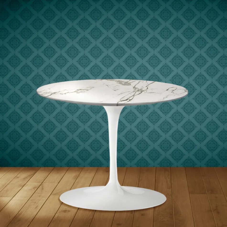 Masă de cafea Eero Saarinen Tulip H 41 în ceramică Aura 22 fabricată în Italia - Stacojiu Viadurini