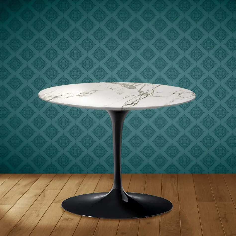 Masă de cafea Eero Saarinen Tulip H 41 în ceramică Aura 22 fabricată în Italia - Stacojiu Viadurini