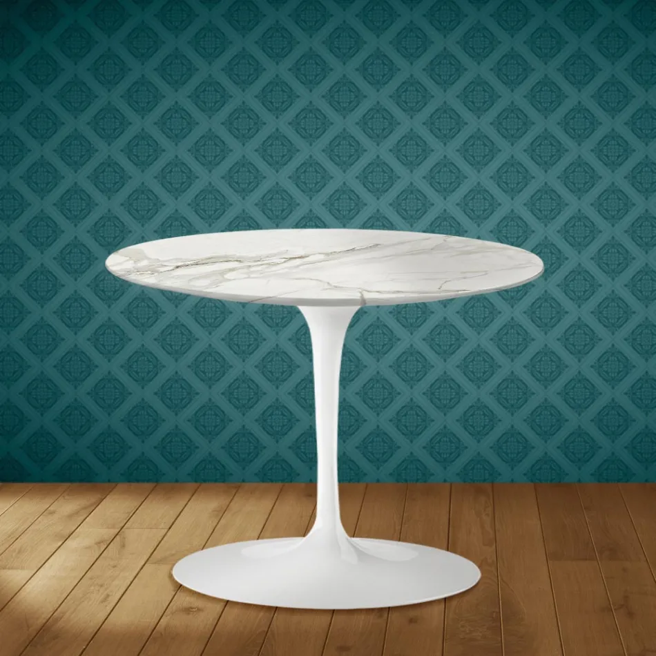 Masă de cafea Eero Saarinen Tulip, 41 cm, în ceramică lustruită, fabricată în Italia - stacojiu Viadurini