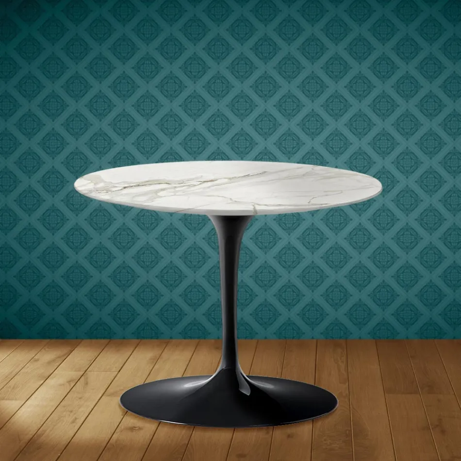Masă de cafea Eero Saarinen Tulip, 41 cm, în ceramică lustruită, fabricată în Italia - stacojiu Viadurini