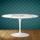 Masă de cafea ovală Eero Saarinen H 41 Tulip din ceramică Aura 22, fabricată în Italia - Stacojiu Viadurini
