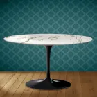 Masă de cafea ovală Eero Saarinen H 41 Tulip din ceramică Aura 22, fabricată în Italia - Stacojiu Viadurini