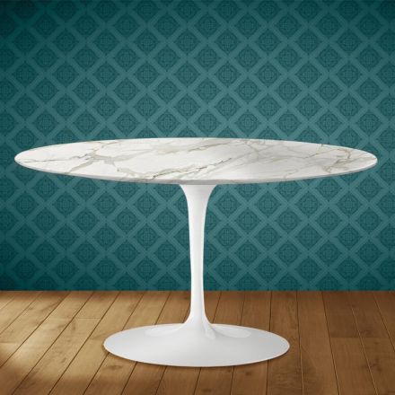 Masă de cafea Eero Saarinen Tulip H 41 ovală din ceramică lucioasă fabricată în Italia - stacojiu Viadurini