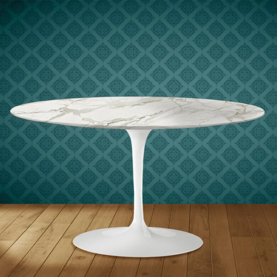 Masă de cafea Eero Saarinen Tulip H 41 ovală din ceramică lucioasă fabricată în Italia - stacojiu Viadurini