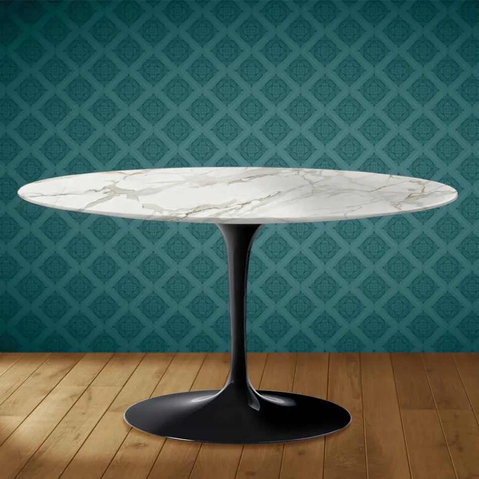 Masă de cafea Eero Saarinen Tulip H 41 ovală din ceramică lucioasă fabricată în Italia - stacojiu Viadurini