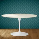 Masă de cafea Eero Saarinen Tulip H 41 ovală din ceramică Marmorio fabricată în Italia - Stacojiu Viadurini