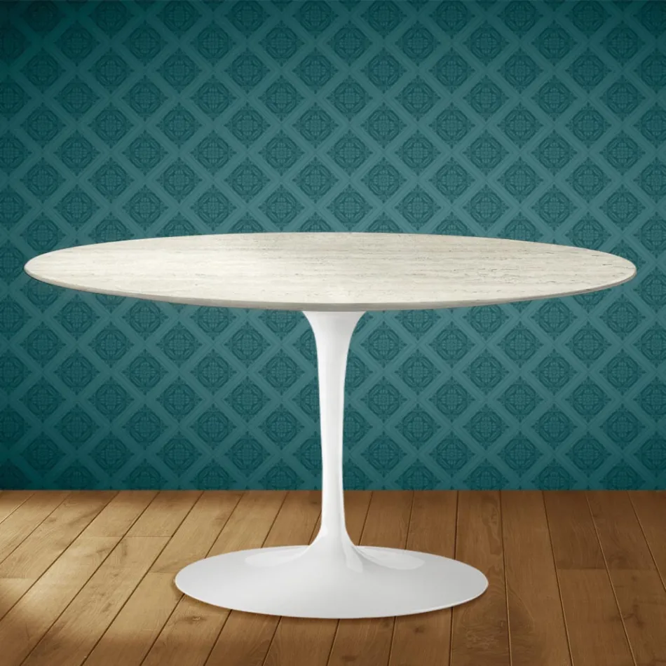 Masă de cafea Eero Saarinen Tulip H 41 ovală din ceramică Marmorio fabricată în Italia - Stacojiu Viadurini