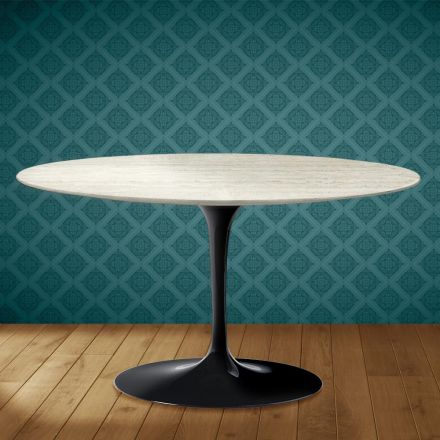 Masă de cafea Eero Saarinen Tulip H 41 ovală din ceramică Marmorio fabricată în Italia - Stacojiu Viadurini