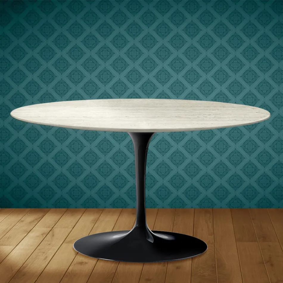 Masă de cafea Eero Saarinen Tulip H 41 ovală din ceramică Marmorio fabricată în Italia - Stacojiu Viadurini
