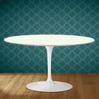 Masă de cafea ovală Eero Saarinen H 41 Tulip din ceramică Moonè, fabricată în Italia - Stacojiu Viadurini