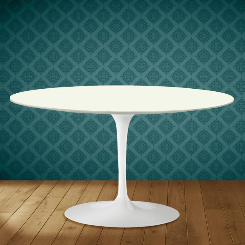 Masă de cafea ovală Eero Saarinen H 41 Tulip din ceramică Moonè, fabricată în Italia - Stacojiu Viadurini