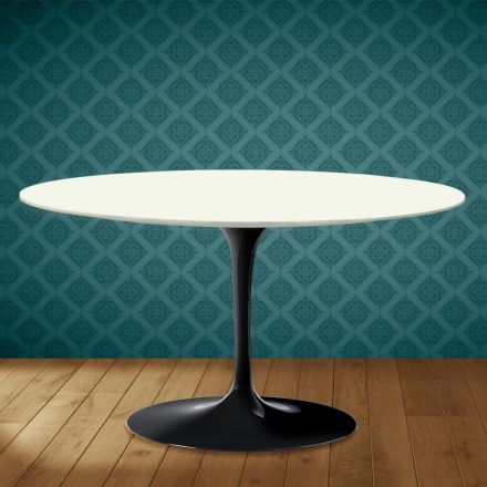 Masă de cafea Eero Saarinen Tulip H 41 ovală din ceramică Moonè fabricată în Italia - Stacojiu Viadurini