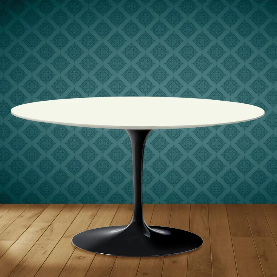 Masă de cafea Eero Saarinen Tulip H 41 ovală din ceramică Moonè fabricată în Italia - Stacojiu Viadurini