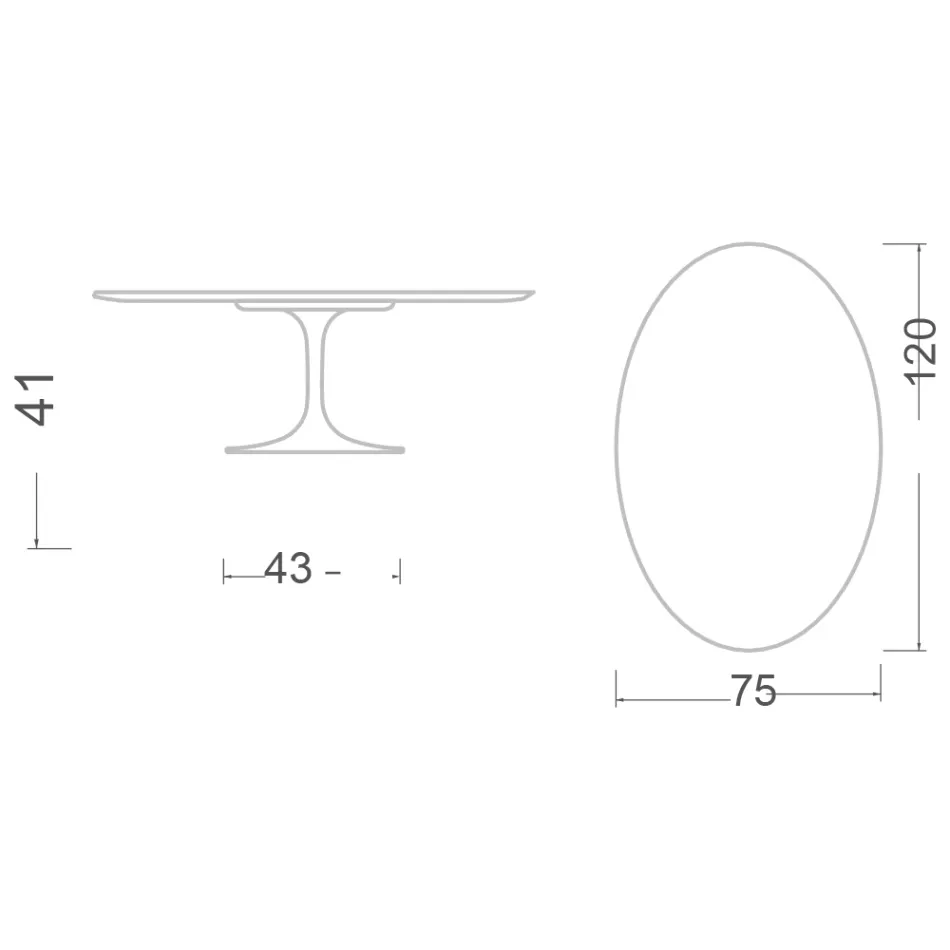 Masuta de cafea Tulip Eero Saarinen H 41 Oval in Ceramica Noir Desire Made in Italy - Stacojiu Viadurini