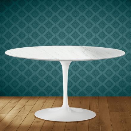 Masă de cafea Eero Saarinen Tulip, 41 cm, ovală, ceramică Salina, fabricată în Italia - stacojiu Viadurini