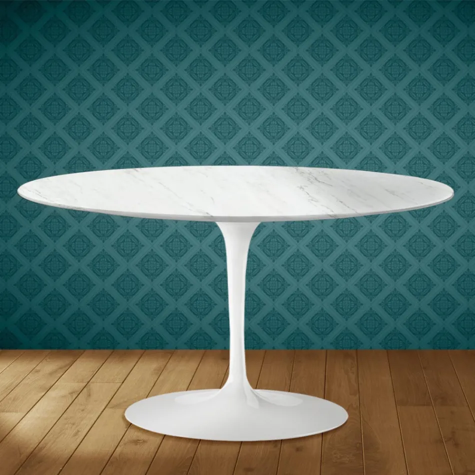 Masă de cafea Eero Saarinen Tulip, 41 cm, ovală, ceramică Salina, fabricată în Italia - stacojiu Viadurini