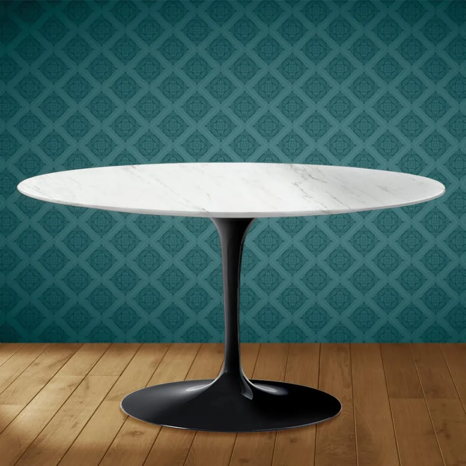 Masă de cafea Eero Saarinen Tulip, 41 cm, ovală, ceramică Salina, fabricată în Italia - stacojiu Viadurini