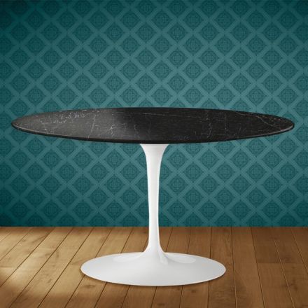Masă de cafea ovală Eero Saarinen H 41 Tulip din ceramică Somnia, fabricată în Italia - Stacojiu Viadurini