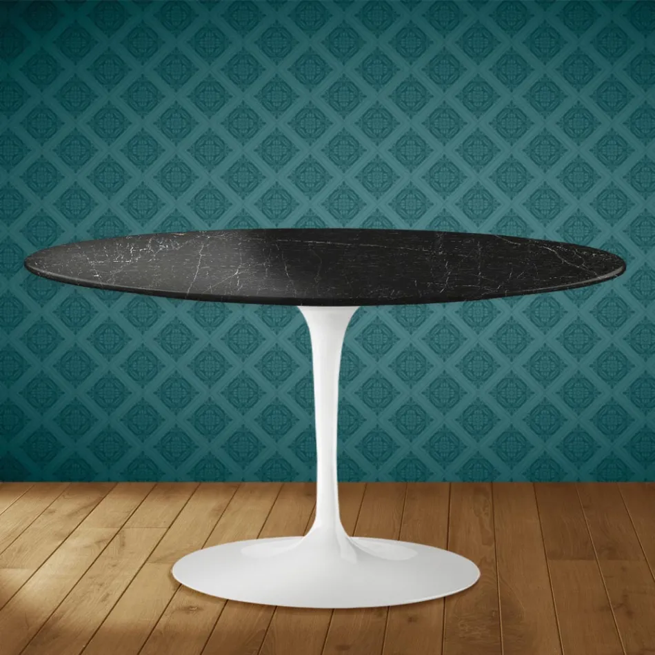 Masă de cafea ovală Eero Saarinen H 41 Tulip din ceramică Somnia, fabricată în Italia - Stacojiu Viadurini
