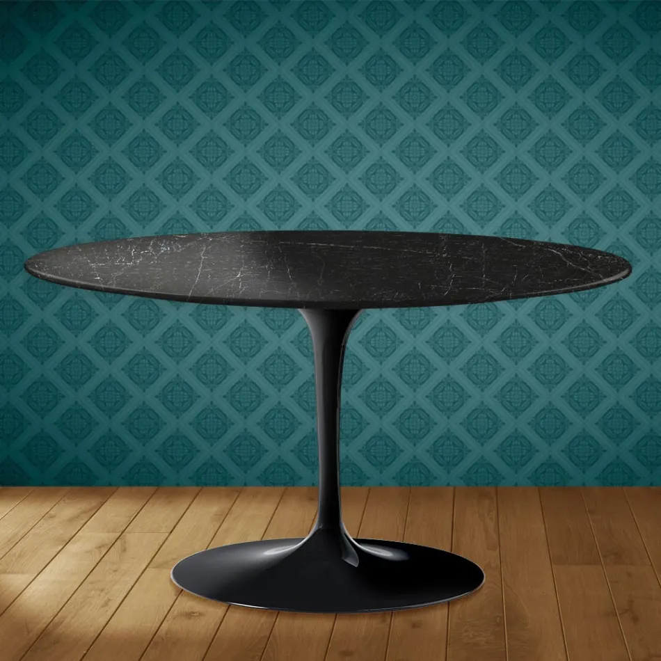 Masă de cafea ovală Eero Saarinen H 41 Tulip din ceramică Somnia, fabricată în Italia - Stacojiu Viadurini