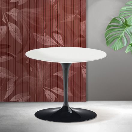Masă de cafea Saarinen Tulip, H 39 cm, ceramică Florim albă mată - stacojiu Viadurini