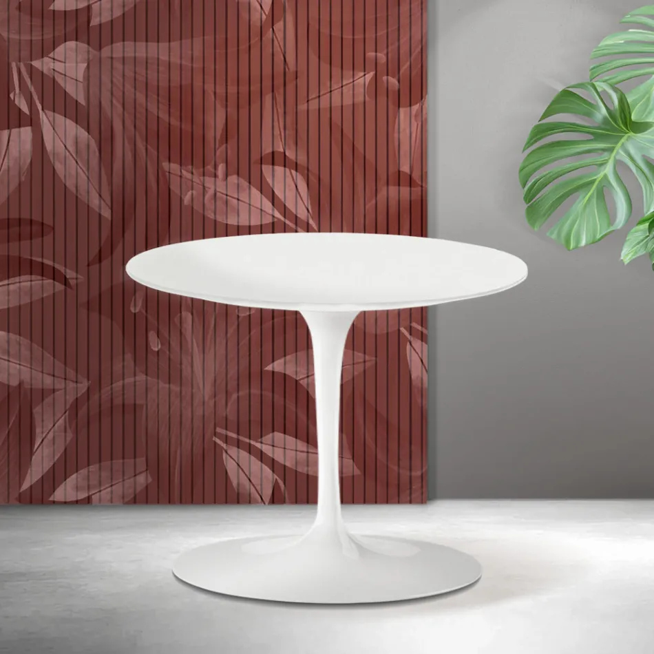 Masă de cafea Saarinen Tulip, H 39 cm, ceramică Florim albă mată - Scarlet Viadurini