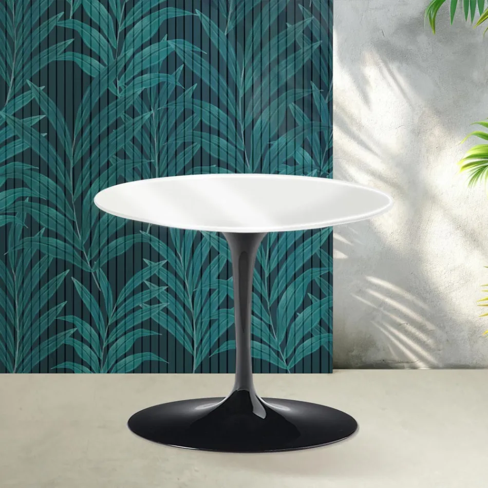 Masă de cafea Saarinen Tulip, înălțime 39 cm, ceramică Florim albă lucioasă - stacojiu Viadurini