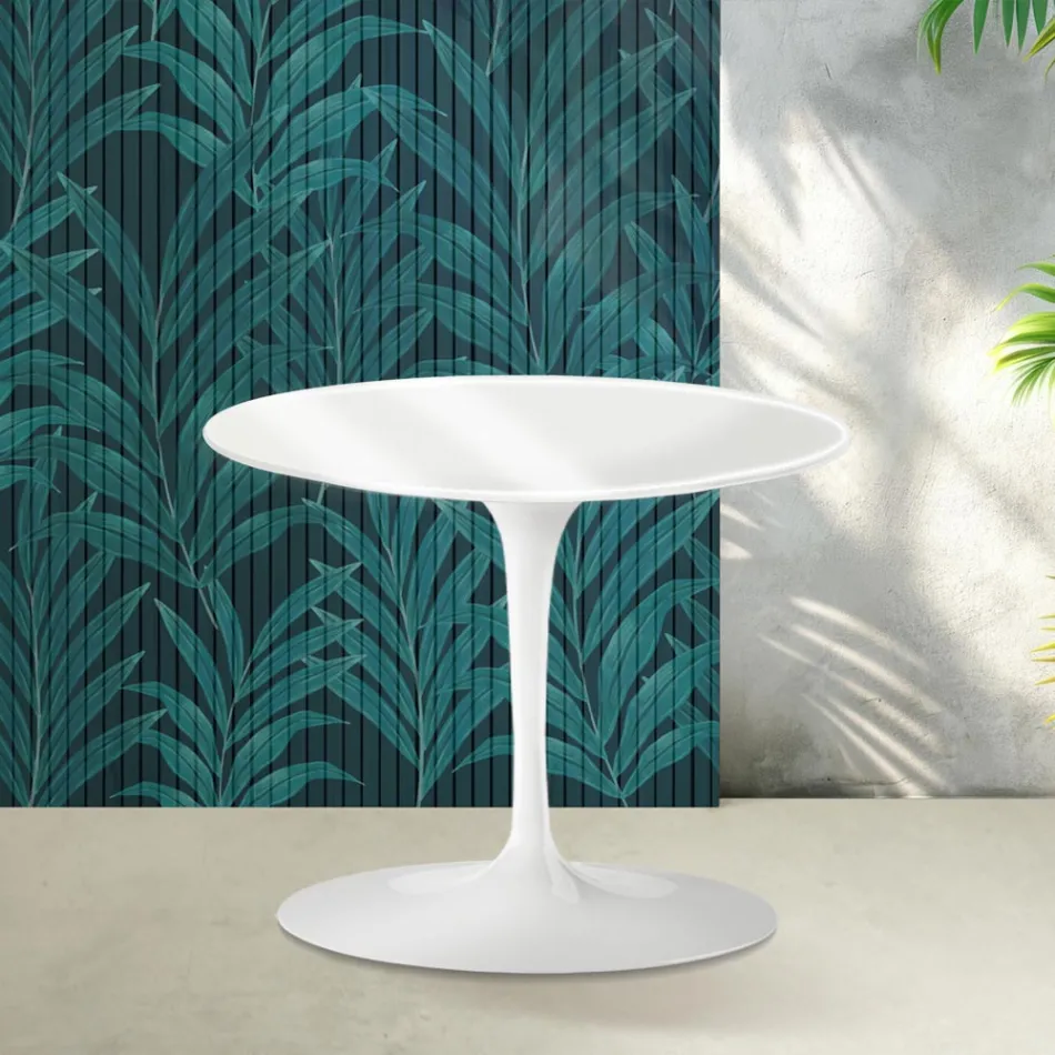 Masă de cafea Saarinen Tulip, înălțime 39 cm, ceramică Florim albă lucioasă - stacojiu Viadurini