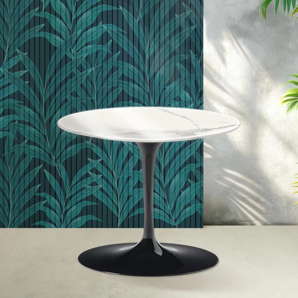 Masă de cafea Saarinen Tulip, H 39 cm, din ceramică lucioasă Statuario Florim - Stacojiu Viadurini