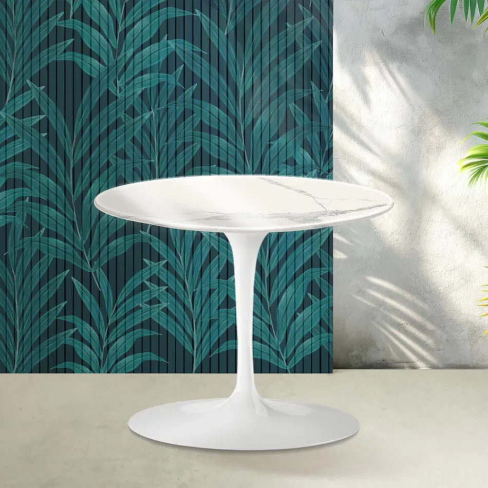 Masă de cafea Saarinen Tulip, H 39 cm, din ceramică lucioasă Statuario Florim - Stacojiu Viadurini