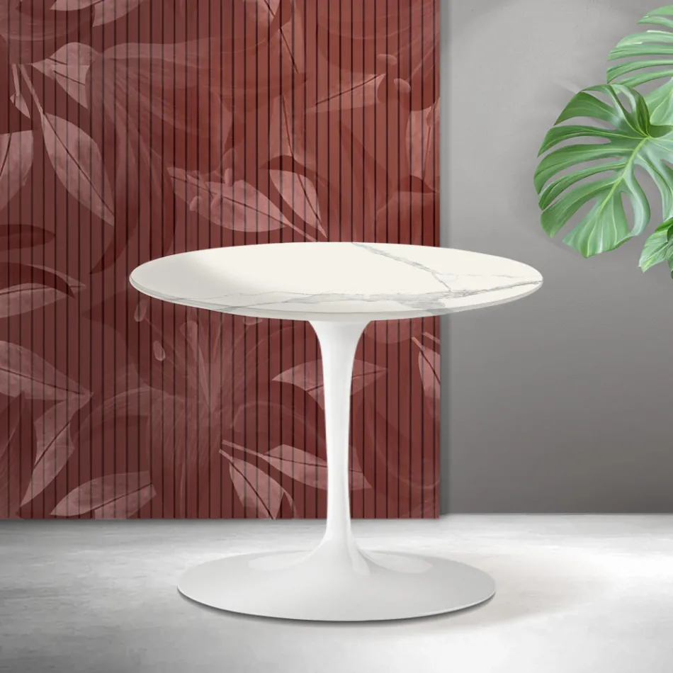Masă de cafea Saarinen Tulip, H 39 cm, din ceramică mată Florim Statuario - Stacojiu Viadurini