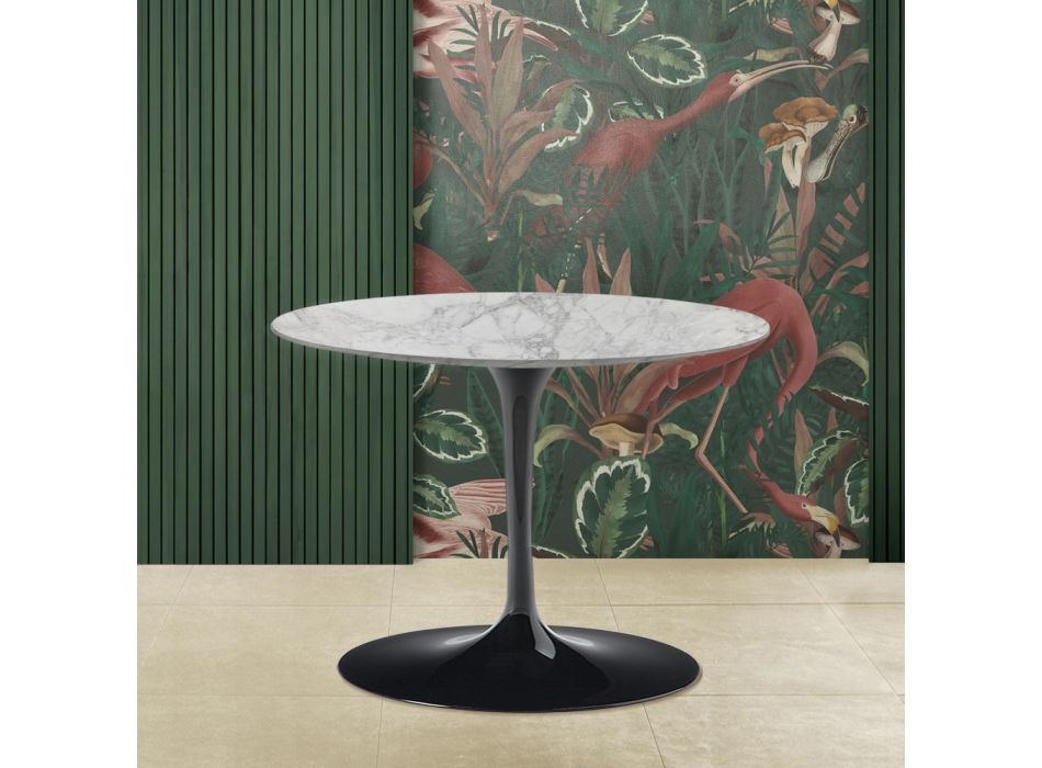 Masuta de cafea Tulip Saarinen H 39 cu Blat Oval din Marmura Arabesca Made in Italy - Stacojiu Viadurini