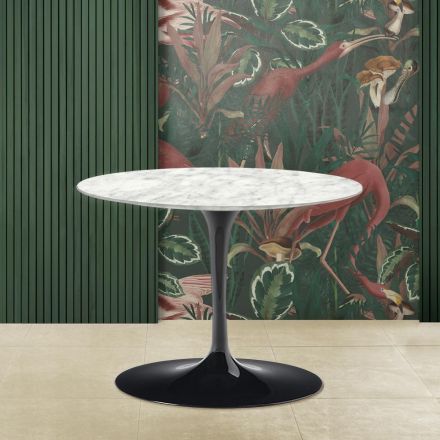 Masuta de cafea ovala Tulip Saarinen H 39 cu blat din marmura de Carrara Made in Italy - Scarlet Viadurini