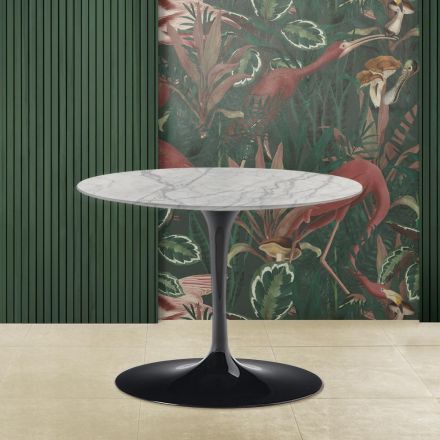 Masuta de cafea ovala Tulip Saarinen H 39 cu blat din marmura Statuarietto Carrara Viadurini