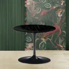 Masuta de cafea rotunda Tulip Saarinen H 39 din marmura neagra Marquinia Made in Italy - Scarlet Viadurini