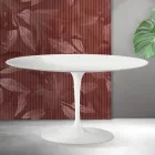 Masă de cafea Saarinen Tulip, H 41 cm, ceramică Florim albă mată - stacojiu Viadurini