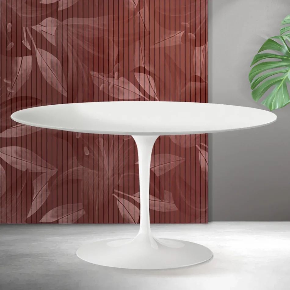 Masă de cafea Saarinen Tulip, H 41 cm, ceramică Florim albă mată - stacojiu Viadurini