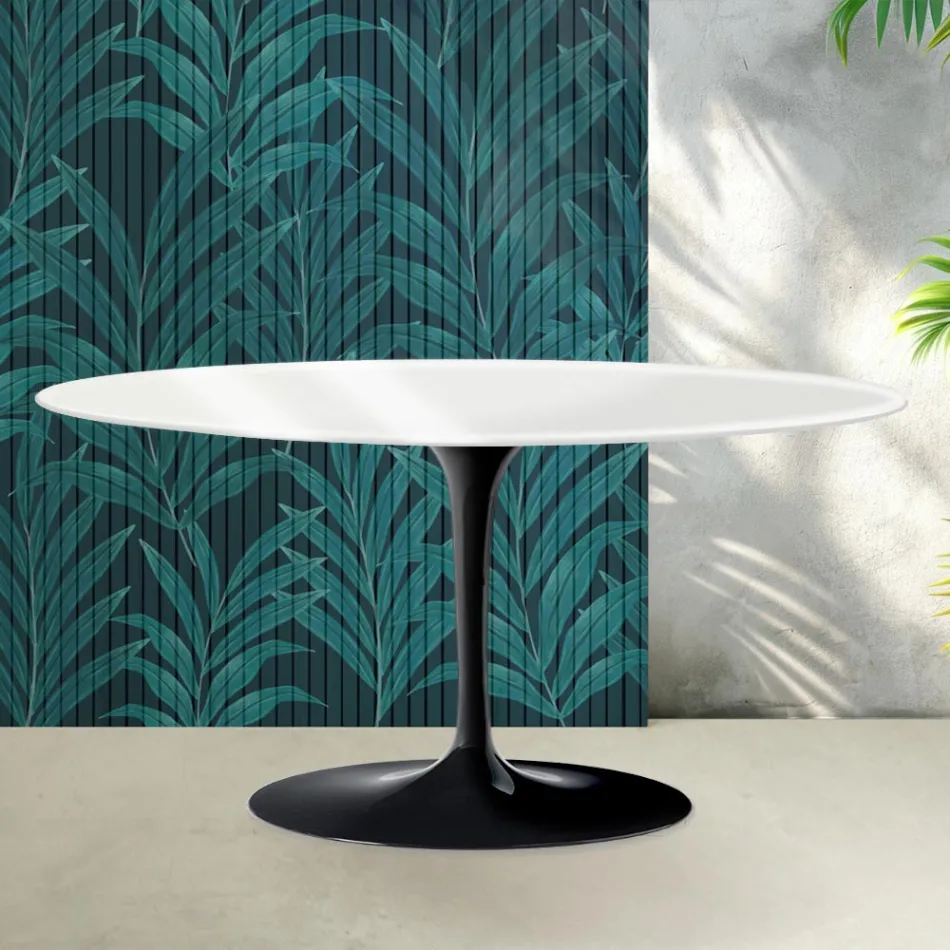 Masă de cafea Saarinen Tulip, H 41 cm, ceramică Florim albă lucioasă - stacojiu Viadurini