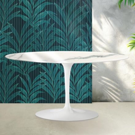 Masă de cafea Saarinen Tulip, H 41 cm, ceramică lucioasă Statuario Florim - Stacojiu Viadurini