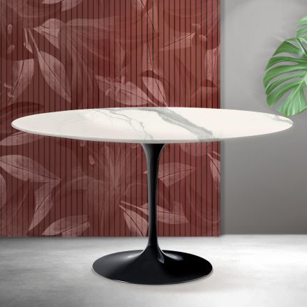 Masă de cafea Saarinen Tulip, H 41 cm, din ceramică mată Florim Statuario - Stacojiu Viadurini