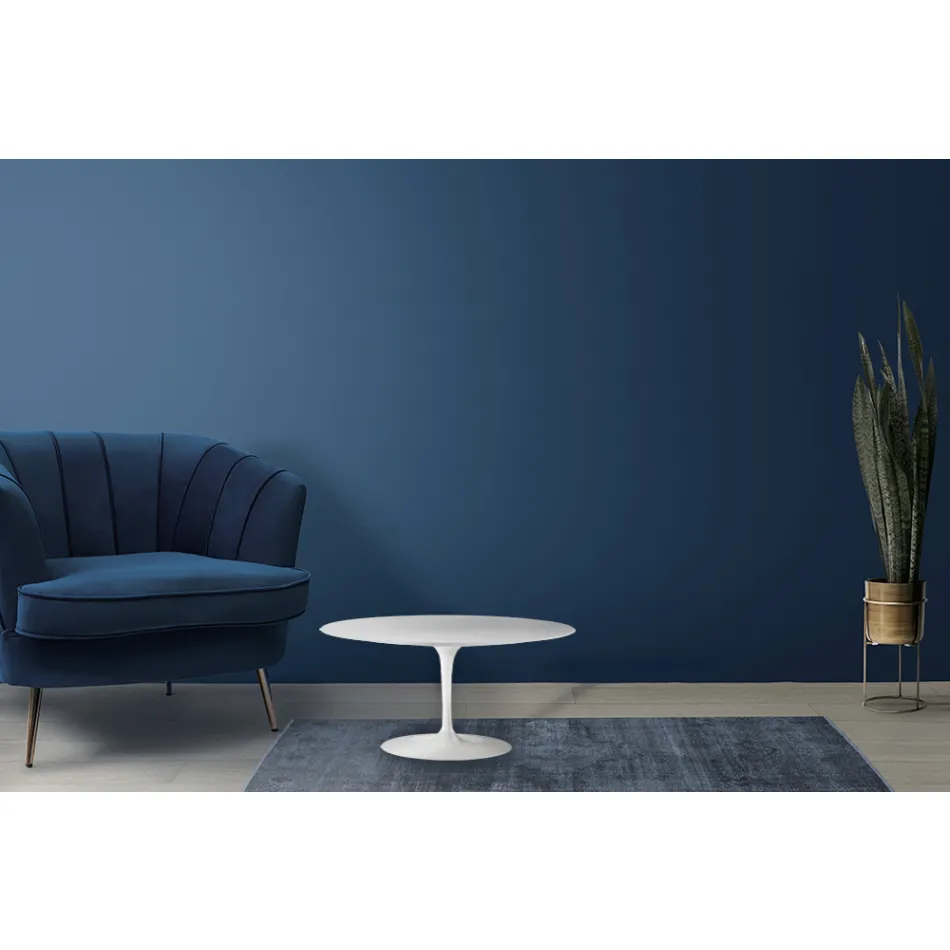 Masuta de cafea Tulip Saarinen H 41 cu blat oval din laminat lichid alb Made in Italy - Scarlet Viadurini
