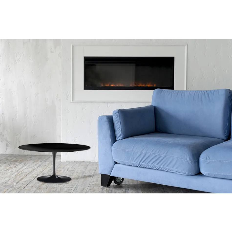 Masuta de cafea Tulip Saarinen H 41 cu blat oval din laminat lichid negru Made in Italy - Scarlet Viadurini