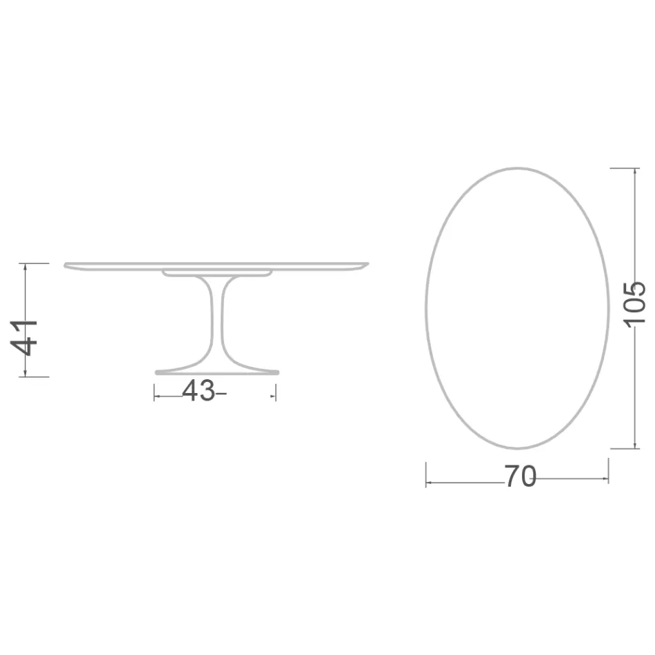 Masuta de cafea ovala Tulip Saarinen H 41 cu blat din ceramica statuara cu vena plina Viadurini