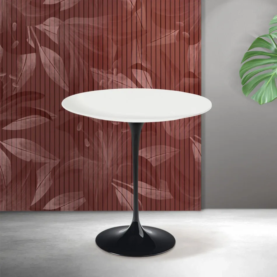 Masă de cafea Saarinen Tulip, H 52 cm, ceramică Florim albă mată - stacojiu Viadurini