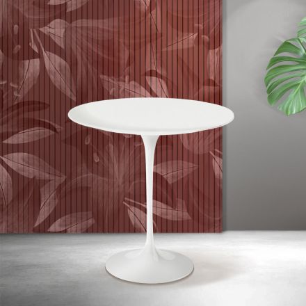 Masă de cafea Saarinen Tulip, H 52 cm, ceramică Florim albă mată - stacojiu Viadurini