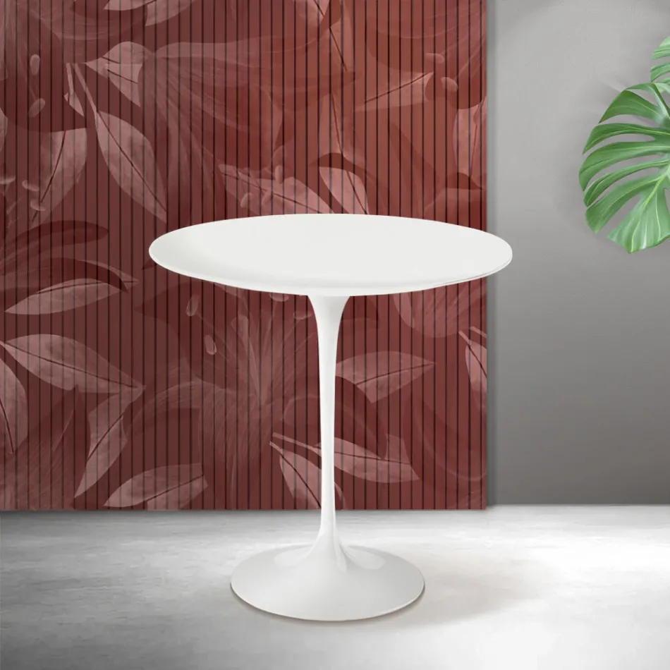 Masă de cafea Saarinen Tulip, H 52 cm, ceramică Florim albă mată - stacojiu Viadurini