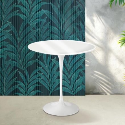 Masă de cafea Saarinen Tulip, H 52 cm, ceramică Florim albă lucioasă - stacojiu Viadurini