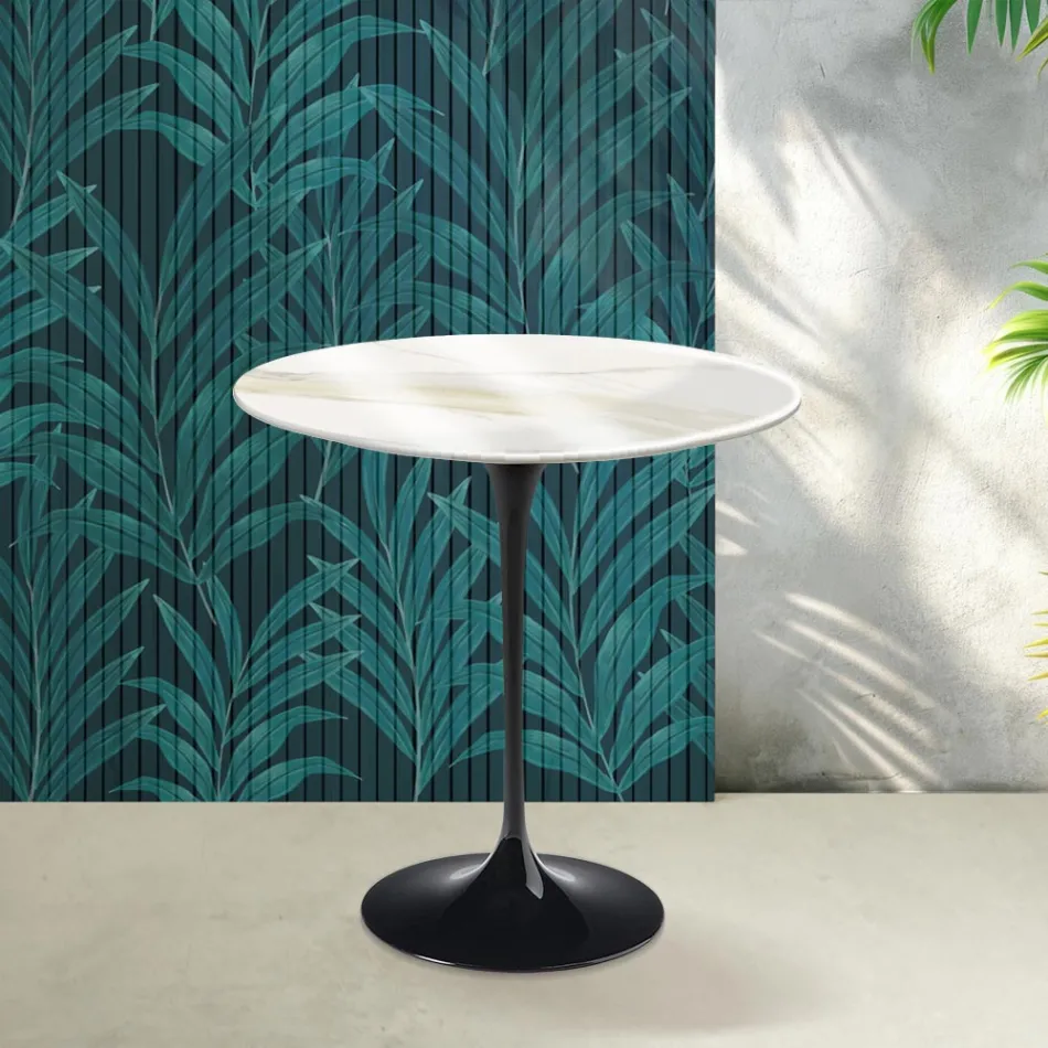 Masă de cafea Saarinen Tulip, H 52 cm, din ceramică Florim Calacatta aurie lucioasă - Scarlet Viadurini