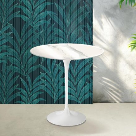Masă de cafea Saarinen Tulip, H 52 cm, ceramică lucioasă Statuario Florim - Stacojiu Viadurini